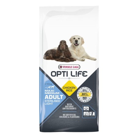 Paquet de croquettes 12,5kg Opti Life Adult Light au poulet chien M & XL stérilisé VERSELE LAGA