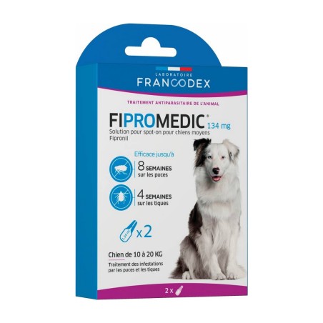 Pipettes FIPROMEDIC chien moyen anti-puces et tiques FRANCODEX x 2 pipettes