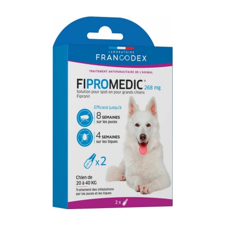 Pipettes FIPROMEDIC grand chien anti-puces et tiques FRANCODEX x 2 pipettes