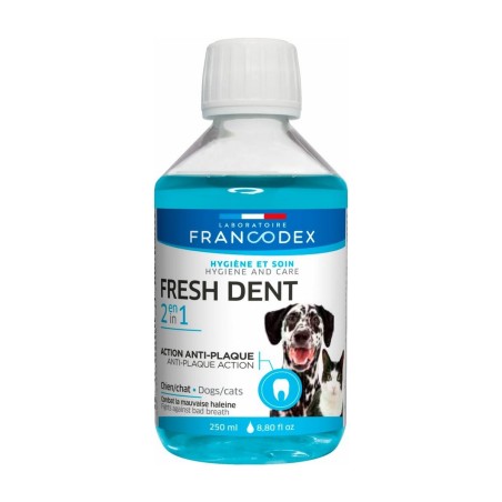 Soin dentaire FRESH DENT 2 EN 1 pour chien et chat FRANCODEX 250ml