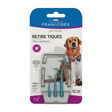 3 crochets en plastique Retire Tiques pour chien et chat FRANCODEX