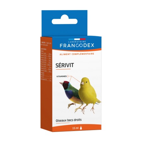 SÉRIVIT vitamines pour oiseaux becs droits FRANCODEX flacon de 15ml