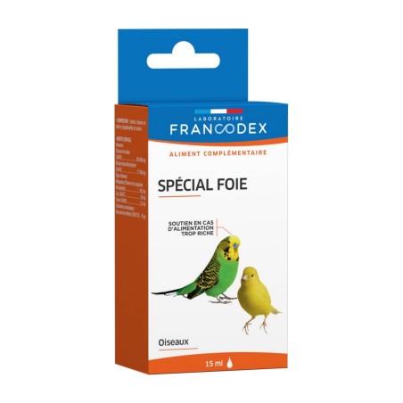 Complément alimentaire SPÉCIAL FOIE pour oiseau FRANCODEX liquide 15ml