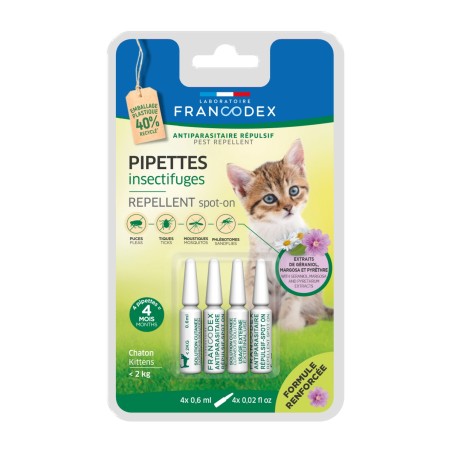 Pipettes Insectifuges antiparasitaires pour chaton FRANCODEX x 4 pipettes